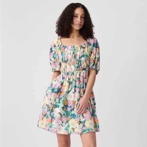 Gap Puff Sleeve Linen Blend Floral Mini Dress Medium